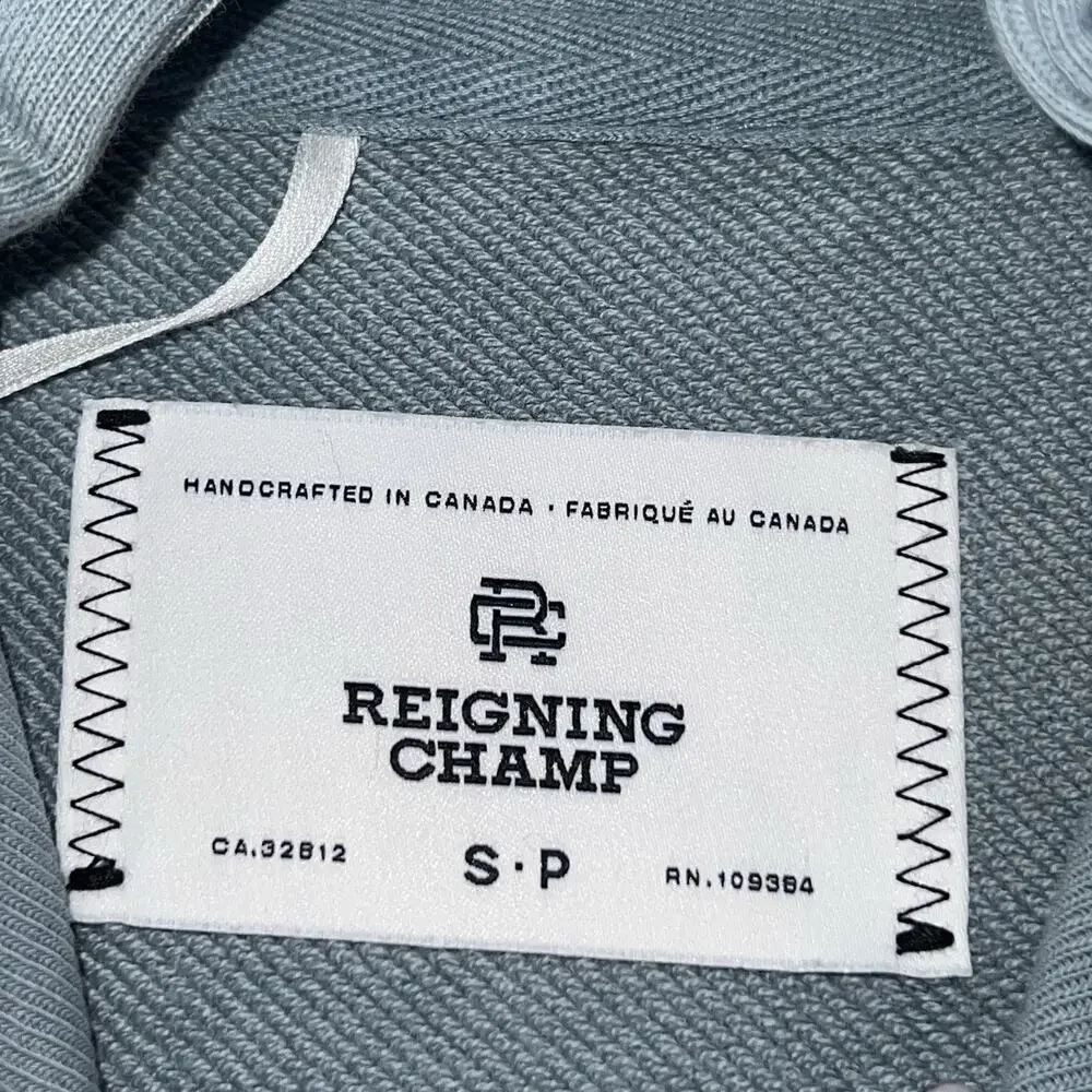 Reigning Champ Men S Blue Cotton Pullover Hoodie Made Canada Athletic Sweatshirt